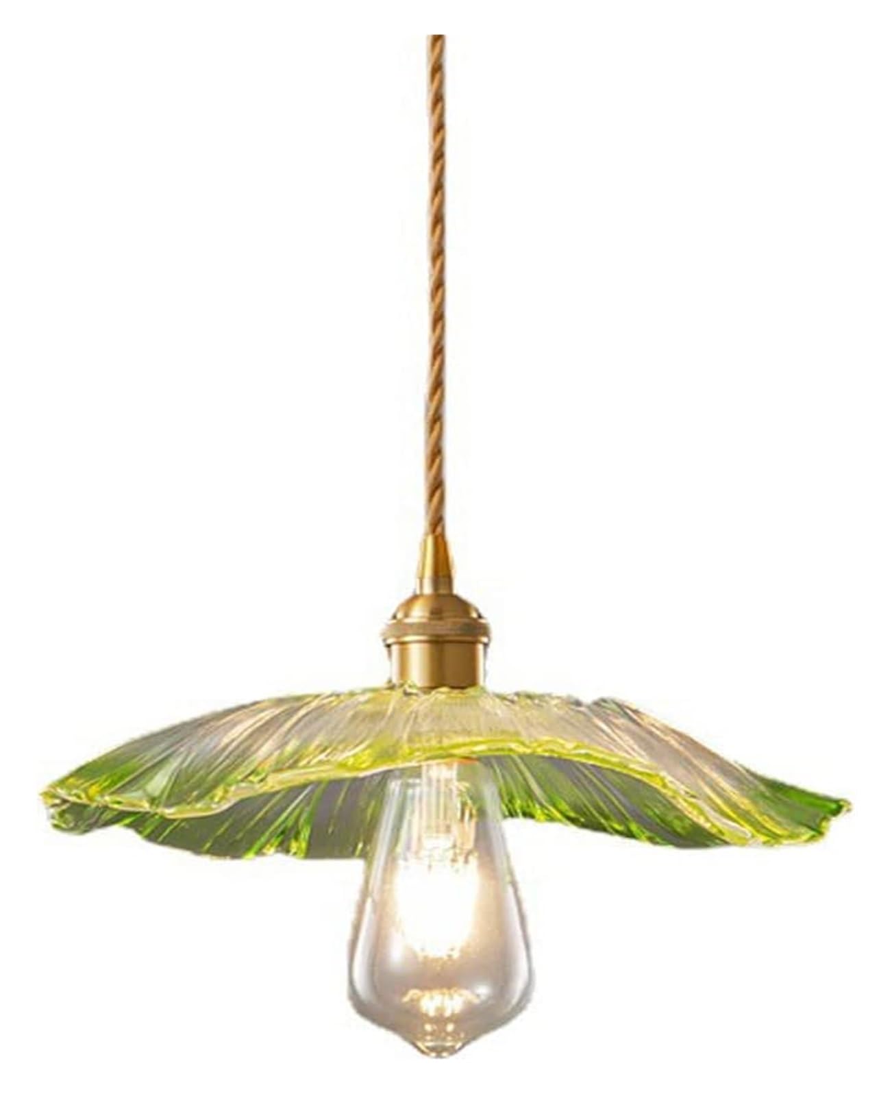 Suspension en verre vert floral pour remplacer un plafonnier terne et illuminer le salon
