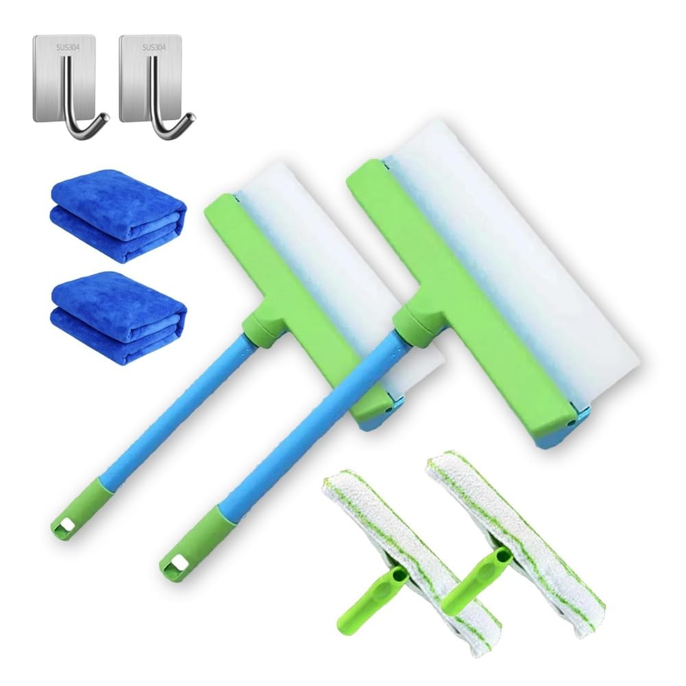 Aquaswipe ściągaczka do okien, 3 w 1, z silikonu nadającego się do recyklingu, narzędzie do czyszczenia prysznica, lustra, drzwi i samochodu (2 szt., zielony, 30 x 17 x 7,5 cm)