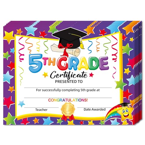 5TH Grade Graduation Diploma 2024, Classroom 5TH Grade Graduation Award Certificate 2024, 5TH Grade End of School Year Certificaat voor kinderen, BYJZ Jongens Meisjes 5e Grade Graduation Decoraties