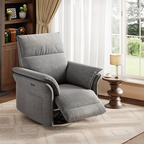 Image of Garvee Power Recliner Glider Chair with Smooth Swivel and Rocking Motion Adjustable Recline USB Charging Port Premium Chenille Fabric and Double Armrests for Living Room and Nursery