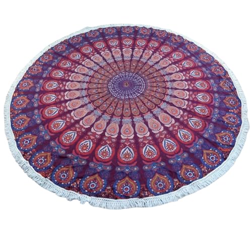 GURU SHOP R&es Indisches Mandala Tuch, Boho Tagesdecke, Picknickdecke, Stranddecke, R&e Tischdecke - Rot/lila, 180x180 cm