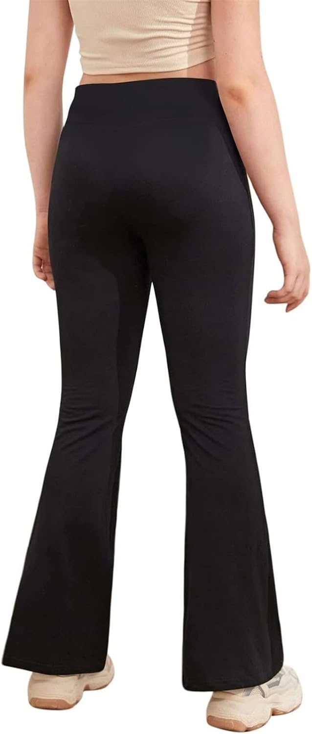 Kids Girls Flare Legging Crossover High Waisted Flare Pants Full Length Bell Bottom Bootcut Legging Skinny Fit Pants