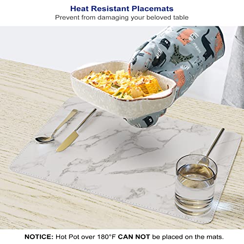 Wayifon Faux Leather Heat Resistant Placemats For Dining Table Set Of 6, Waterproof Wipeable Washable Pu Table Mats,Marble White/Grey #TOP5