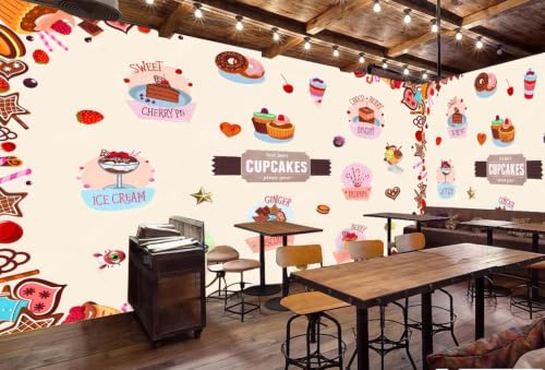 Papier peint dessin animé pâtisserie 3D 200x140cm mural pour salon - 4