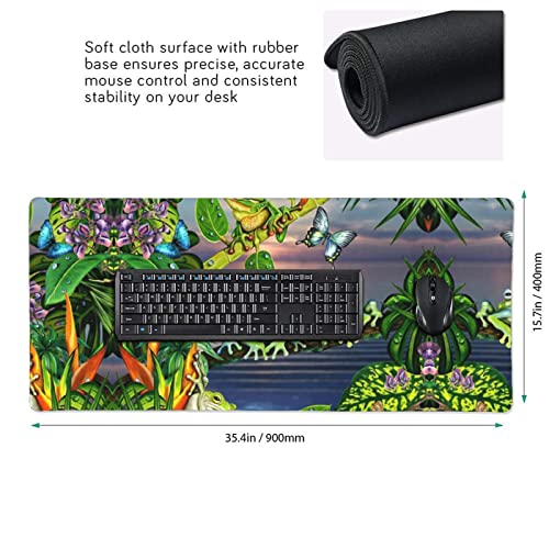 Wiele żaby śpiewających na gałęziach lato motyle jezioro woda podkładka pod mysz 40 x 90 cm duża podkładka pod mysz do gier, PC, laptopa, biurka