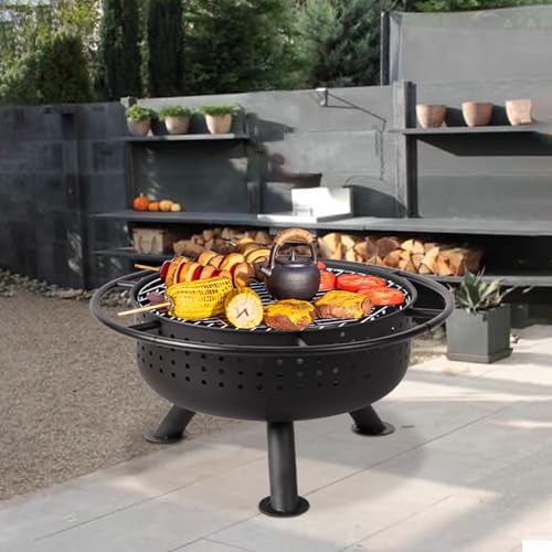 Outdoor Round BBQ Grill, Portable Barbecue Cooking Stove With Grill Grate, Spark Screen & Sturdy Tripod Stand, Multi-Functional Iron Fire Bowl For Home Party Outdoor Camping - Image 3