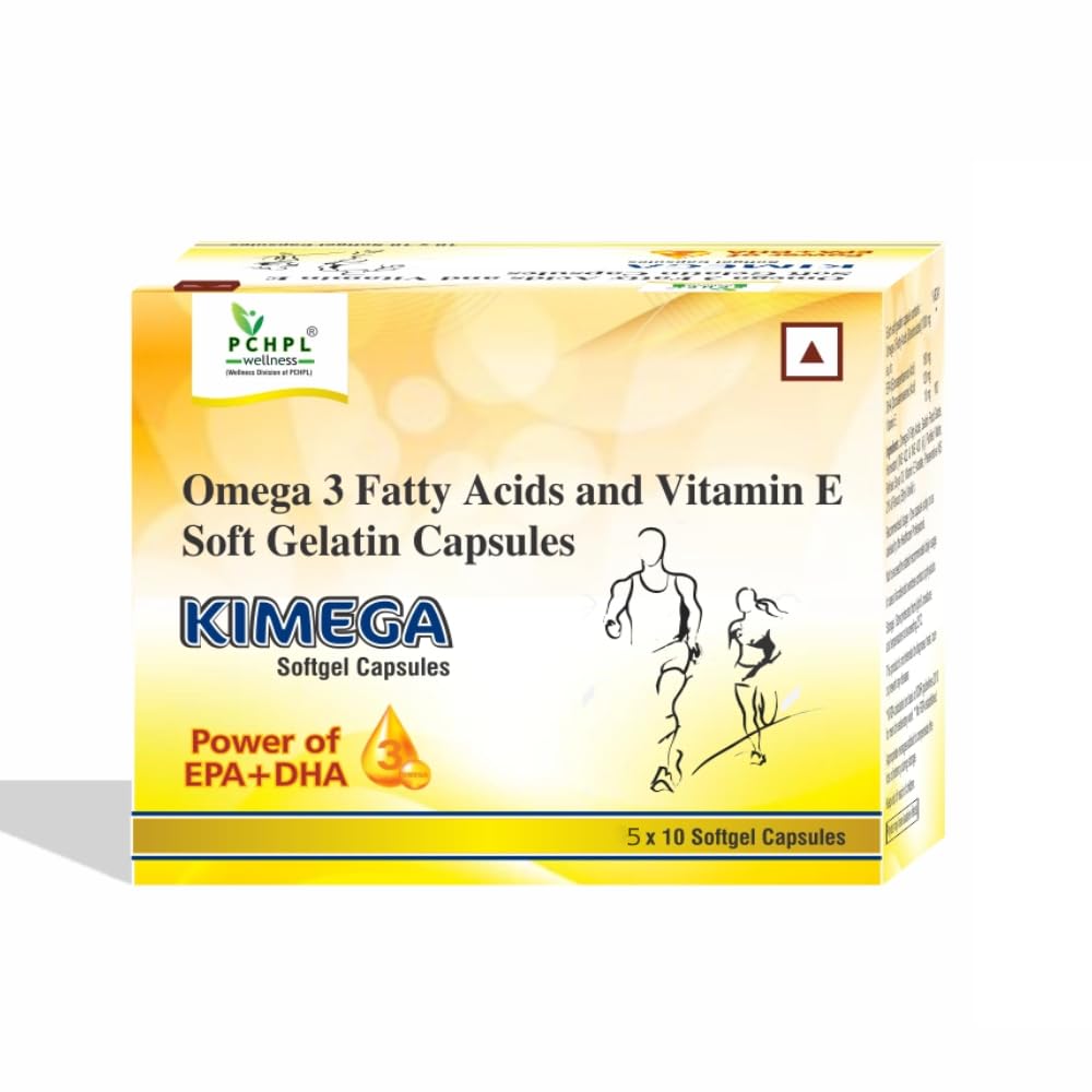 PCHPL Wellness Kimega Omega 3 Fish Oil Capsule | 50 Fatty Acids and Vitamin E Softgel for Men and Women | Power of 1000mg Omega 3 with 180mg EPA & 120mg DHA for Brain, Heart, Eyes, and Joints Health (B0D6B1NKXB) Amazon Price History, Amazon Price Tracker
