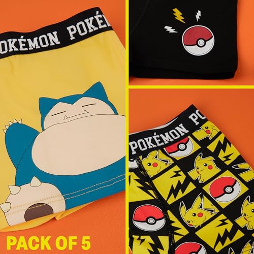 Image of Get Trend Pokemon Boys Boxer Briefs Pack of 5 Cotton Underwear, Kids Boxers with Pikachu Pokeball Snorlax, Fun Gifts for Boys