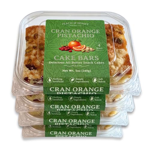 Peach & Honey Baking Company - All Natural, Fresh-Baked Premium Dessert Bars - Delicious Cran Orange Pistachio Cake Bars, 4 Pack, 16 Bars