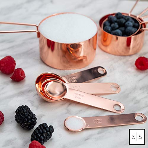 Copper Measuring Cups And Spoons Set - Metal Measuring Cups And Spoons Set - Stackable, Stylish, Sturdy Stainless Steel (8-Piece) - Rose Gold Measuring Cups And Spoons Set #TOP1