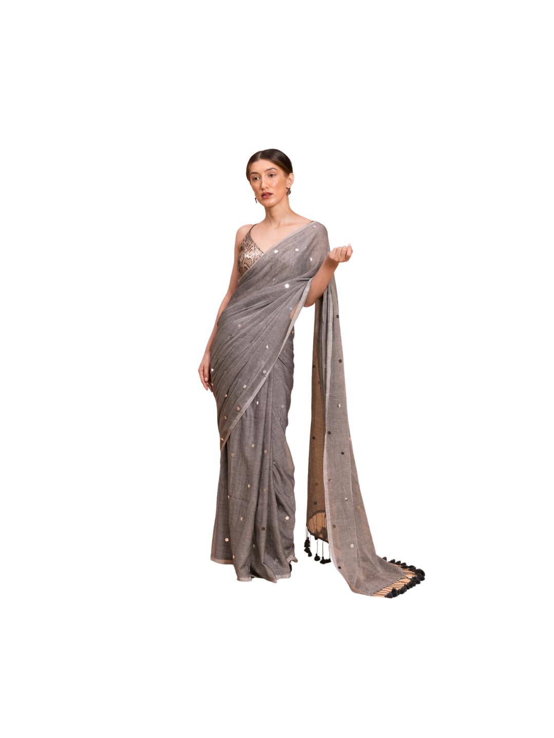 Gloomy Star Cotton Saree - Grey