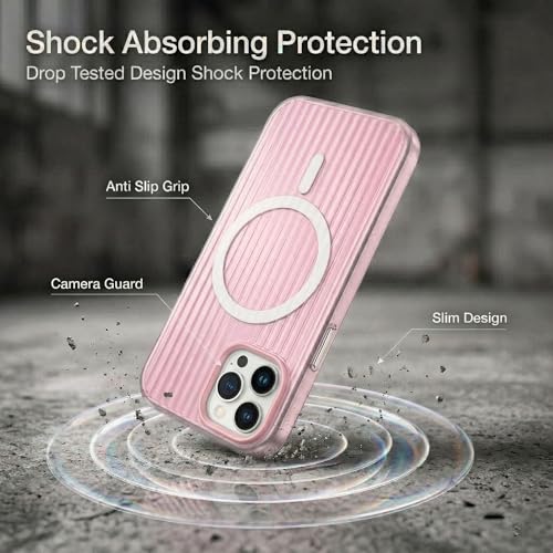 Image of amazon basics Streak Magnetic Protective Cover Compatible with iPhone 15 Pro | MagSafe | Camera & Body Protection|Anti Shock,Scratch Resistant|Precise Cutouts Modern Design|Wireless Charging - Pink