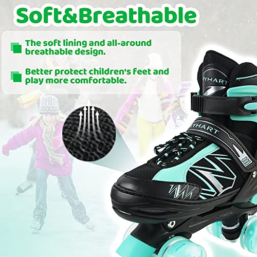 LIRENGUI Boys Roller Skates for Kids Children Beginners, Adjustable Kids Roller Skates with All Light Up Wheels for Sports, Black & Green (Large 4-7 US) — view 4