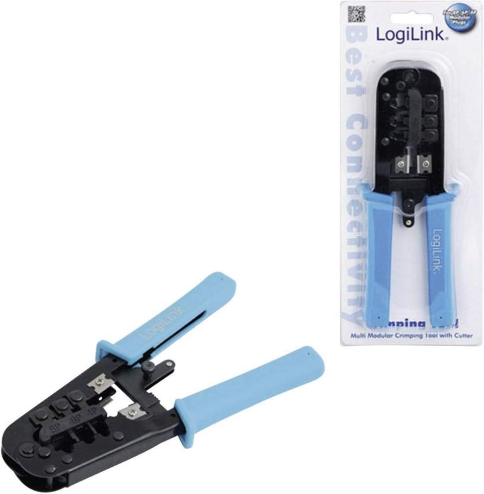 LogiLink Professional WZ0019 8P8C Crimping Tool (8P8C-RJ45) with Cable Cutter and Stripper, Black, Blue