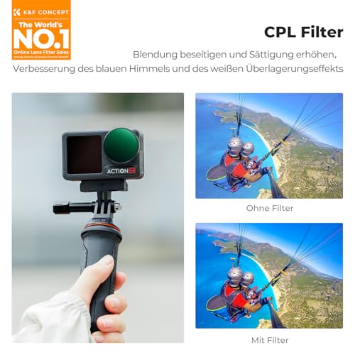 K&F CONCEPT ND Filtersets, 6er Pack CPL, ND8, ND16, ND32, ND64, ND256 Filter kompatibel mit DJI Osmo Action 5 PRO/Action 4, Polarisierende Neutral Density HD Glass