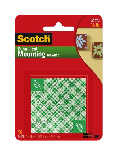 Scotch Mounting, Fastening & Surface Protection, White, Scotch Indoor Mounting x 1/2-inch, 96-Squares (111-SML), 1/2"x05"