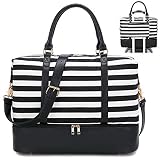 Womens Travel Tote Bag Canvas Weekend Overnight Carry-on Shoulder Bags with Shoe...
