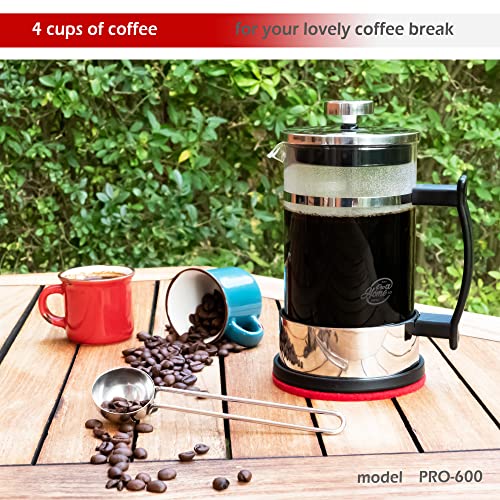 Pro@Home43 French Press Coffee & Tee Maker 0.6L for 4 Cups (0.35L also available) Heat Resistant Borosilicate Glass Coffee Press 600ml including Stainless Steel dosing Spoon - Image 2