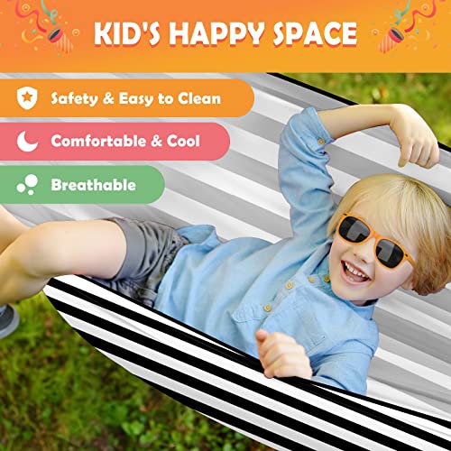 Outdoor Camping Hammock Black And White Stripe Double & Single Hammocks With 2 Tree Straps, Lightweight & Portable Heavy Duty Nylon Hammocks For Backpacking, Travel, Beach, Backyard, Patio, Hiking #TOP4