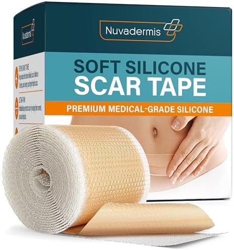 NUVADERMIS Silicone Scar Tape for Surgical Scars – 120″ x 1.5″ Roll – Extra Long Medical Grade Silicone Scar Tape for C-Section, Tummy Tuck, Keloid, and Surgical Scars – Reusable Tape Strips – 1 Pack