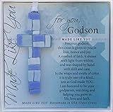 Handmade Glass Cross with Loving Sentiments Perfect Christian Gift for Godson On Birth Baptism...