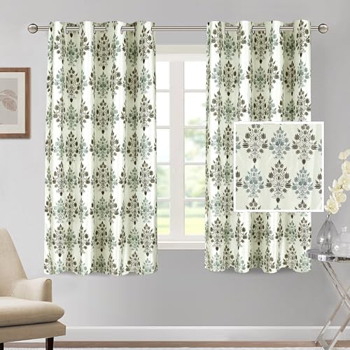 Image of Cortina Polyester 75% Blackout Curtains Set of 2 Floral Print | Grommet Eyelet Window Curtains for Living Room, Bedroom & Kids Room | Light Filtering Drapes for Privacy (White, 5 FT)