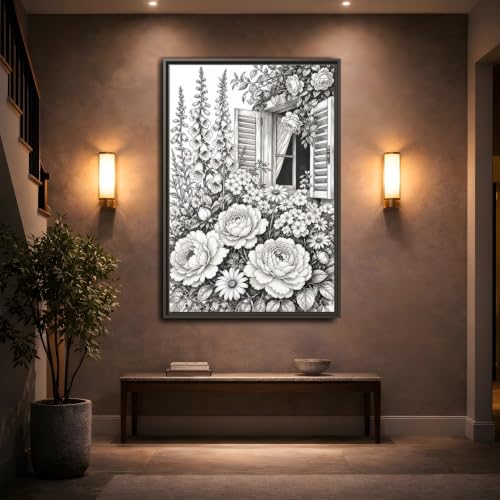 Décoration murale salon fleurs monochrome cadre vertical 30x45 cm