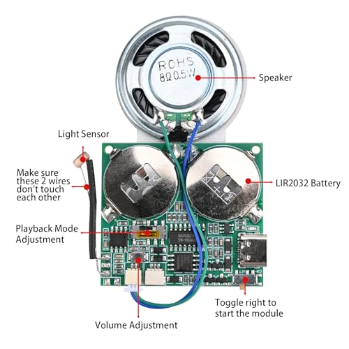 Lichtsensor Sound Modul MP3 Sound Chip Modul, mit 8 MB Speicher Typ-C USB Lautsprecher, für DIY Festival Grußkarte Kreative Geschenke Modelle Bastelarbeiten