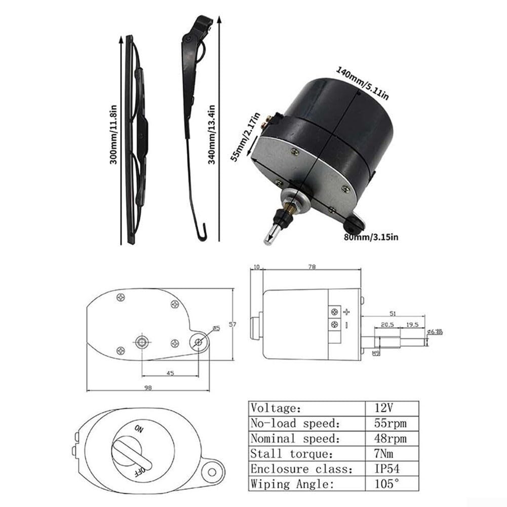 12V Universal Windshield Wiper Motor with Arm Blade for Tractor 