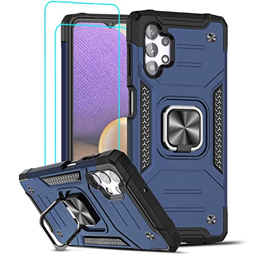 Samsung A32 5G Case, Samsung Galaxy A32 5G Case with Tempered Glass Screen Protector (2PCS) for Men, LeYi [Military-Grade] Cell Phone Case with Ring Holder Kickstand for Samsung A32 5G, Blue