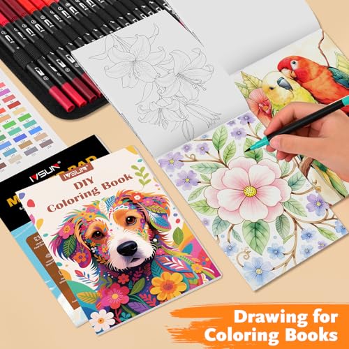 Dual Brush Marker Pens,128 Colors Art Markers Set with Fine & Brush Tip for Kids Adult Coloring Book, Bullet Journaling, Drawing, Note Taking, Planner, Hand Lettering, Calligraphy, Art Supplies Kit - Thumbnail 7