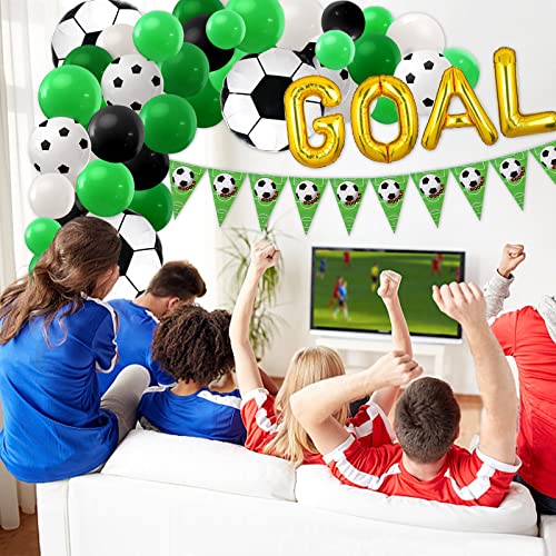 Soccer Balloons Arch Garland Kit, 132Pcs Soccer Party Decoration Supplies With Latex Balloons, Banner, Cupcake Toppers, Foil Balloons For Kids Soccer Birthday Party, 2022 World Cup Decorations #TOP3