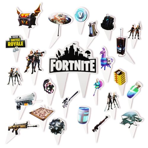 Gaming Cake Topper Set 24pcs Cupcake Toppers and 1 Cake Topper Birthday Party Supplies Decoration