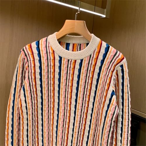 Men's Hip Hop Streetwear Knit Sweater Oversized O-Neck Striped Casual Full Sleeve Vintage Harajuku Sweater4