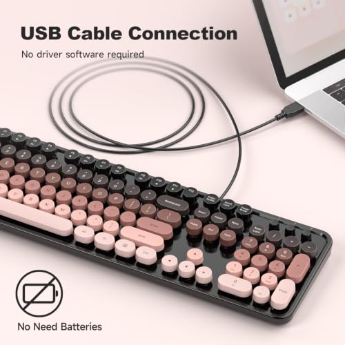 Image of Atelus Wired USB Computer Keyboard, Full-Size Retro Typewriter Keyboard with Numeric Keypad, Plug & Play for Windows 7 /8 /10 /11 PC Laptop Home Office