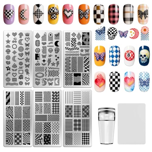 EVERJOYCRAFT 6 Sheets Nail Stamping Plate Minimalist Nail Art Stamp