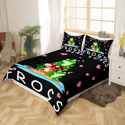 Homemissing Cute Frog Bedding Set Cartoon Frog Mushroom Double Size Comforter Cover for Kids Boys Girls Teens 3D Animals Forgs Duvet Cover Breathable Quilt Cover Black - Image 3