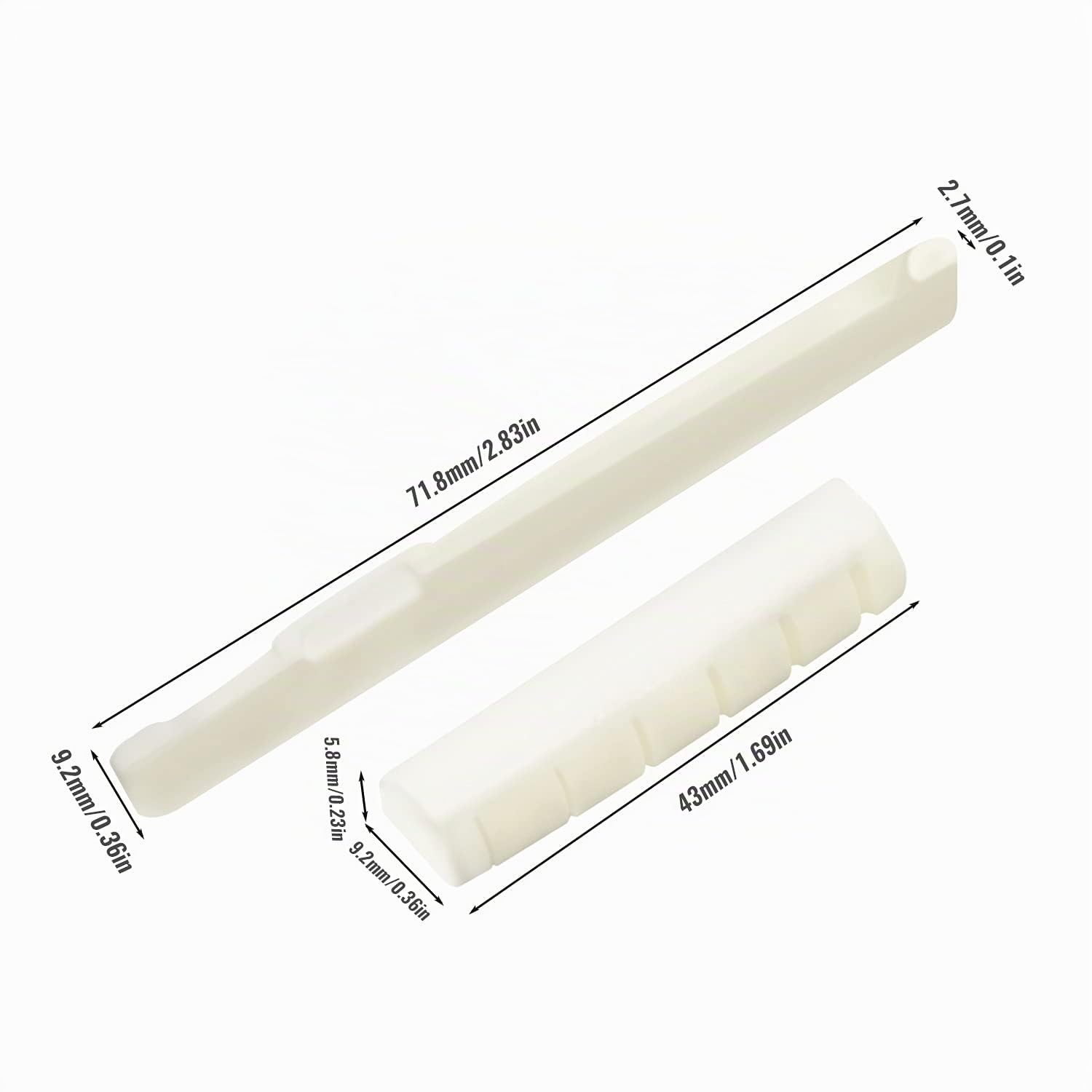 Ensemble de Sillets de Tête et Chevalet en os Véritable est Compatible pour Guitare Acoustique 72/43 mm, Pack de 2
