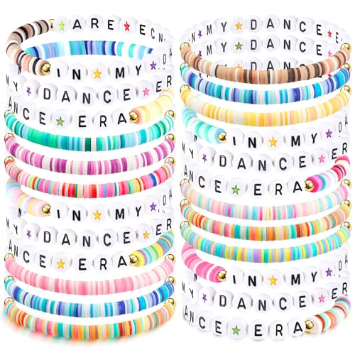 Quelay 24 Pcs in Era Bracelets Bulk Clay Beaded Stretchy Bracelets for Sports Softball Volleyball Basketball Soccer Tennis Football Back to School Gift for Teacher Dancers Student Party Favor(Dance) by Quelay - Used condition - US$11.50