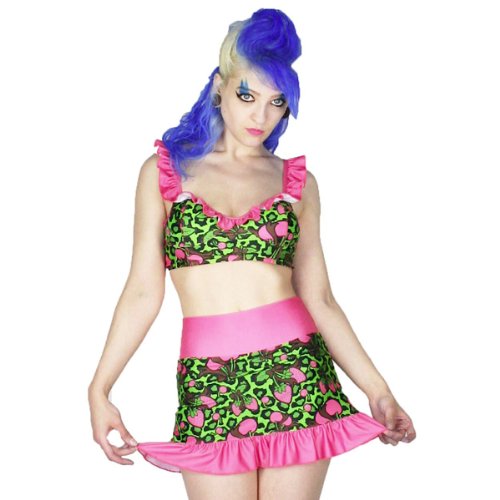 Too Fast Brand Bikini de fresa verde-rosa L