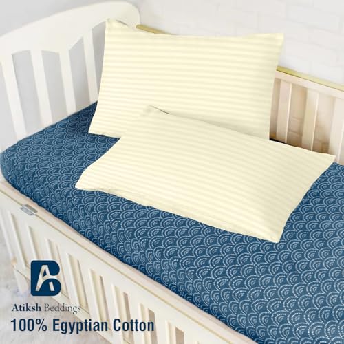 Image of Atiksh Beddings 12x16 Toddler Travel Pillow Cases, Pack of 2, 100% Egyptian Cotton, 600 Thread Count, Zipper Closure, Small Pillowcase for Kids, Daycare, Preschool & Travel, Ivory Stripe