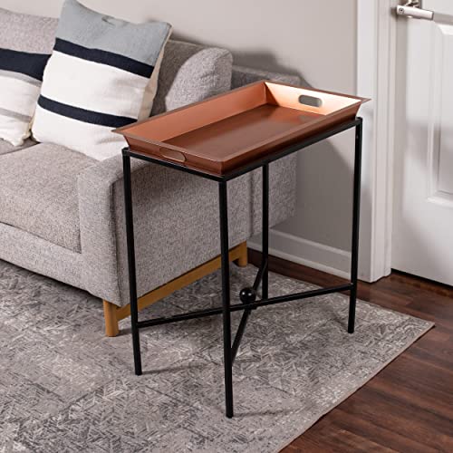 Birdrock Home 25" Butler Tray Table With Removable Copper Top | 25" L X 15.6" W Top | Serving Tray With Stand | Black Iron | Contemporary End Table #TOP7