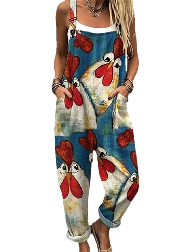Generisch Jumpsuit Damen Sommer Latzhose Bedruckte Oversize Overall Elegant Playsuit Lang Casual Lose
