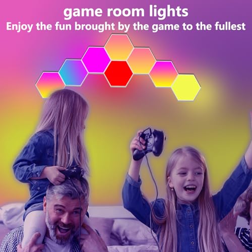 Image of RGB Hexagon Wall Lights, 12 Pack Smart LED Panel Lights with App & Remote, Music Sync, DIY Shapes for Living Room, Bedroom, Gaming Room