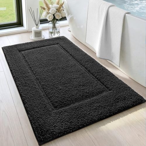 DEXI Bath Mat 32x20, Soft Absorbent Bathroom Rugs Non Slip, Black