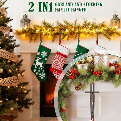 RGJ 6 Pack Christmas Fireplace Stocking and Garland Hanger, 2 in 1 Adjustable Mantle Garland Hanger, No Drill Stocking Holder Hanger for Mantle, Fits Mantles from 0.5" to 3.5" Thick by RGJ - Image 2