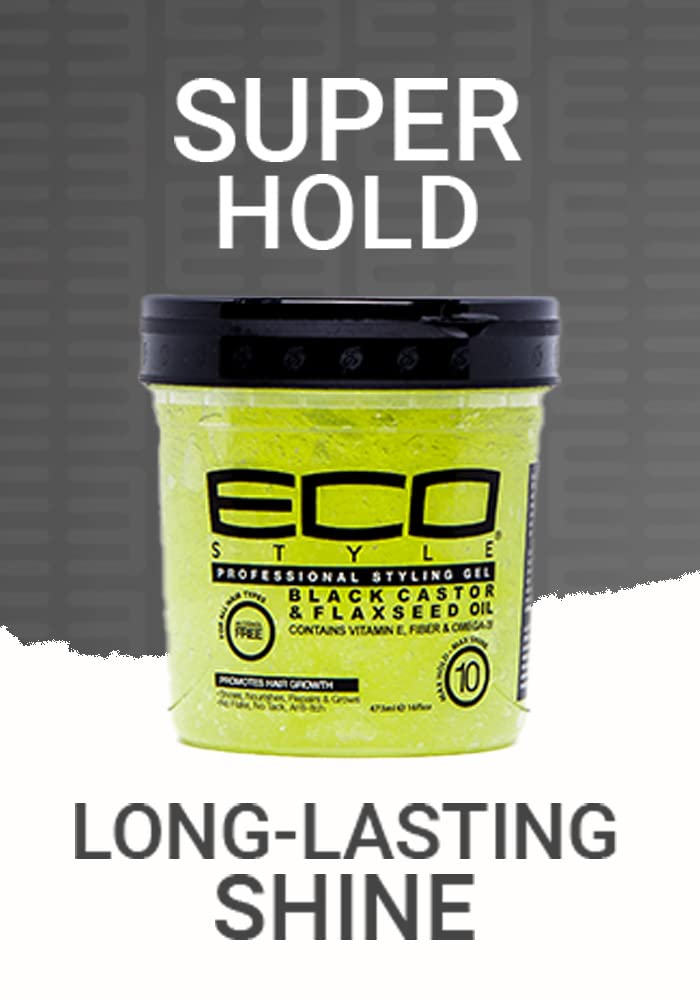 Eco Style Ecoco Gel - Black Castor Flaxseed Oil - Long Lasting Shine - Nourishes And Repairs Damaged Hair - Promotes Healthy Scalp - Provides Superior And Weightless Hold - Effortless Style - 16 Oz