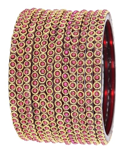 Image of NMII Glass Golden Beads & Pearls Moti Work Designer Bangles Set For Women & Girls | Kanch ki Chudi Set | Girl's Bangles Bracelet | Glass Bangles | Daily, Wedding, Party, Fashion Jewellery- Set of 12