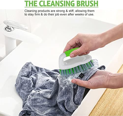 Scrubbing Brush Plastic Cleaning Scrubbing Brush With Handle Non Slip Easy Grip Scrubber Brush Stiff Bristles Clean Floor Kitchen Bath Car Carpet Tiles Household Handy Scrub Brush Assorted Color (1Pc)