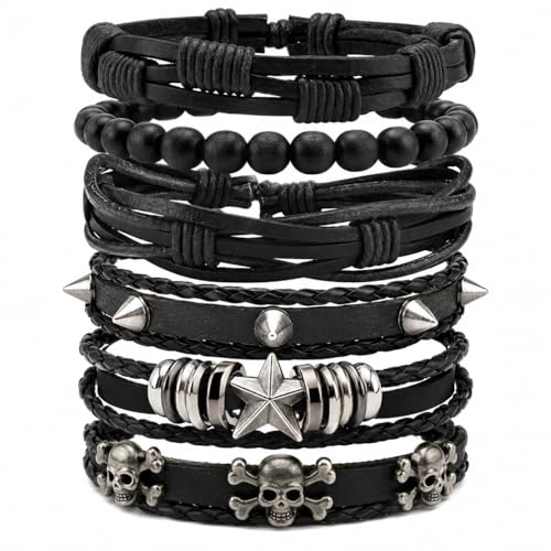 ZYNVORA 6Pcs Goth Bracelet Layered Punk Bracelets for Men Women